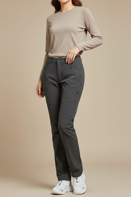 Pantalon Randonnée Femme Gris Coupe Droite Stretch - Polyester