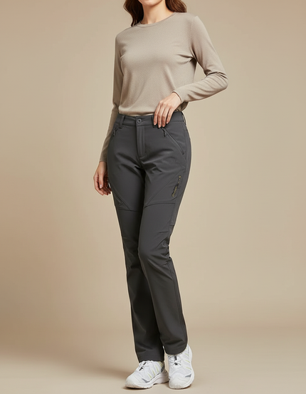 Pantalon Randonnée Femme Gris Coupe Droite Stretch - Polyester