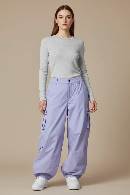Pantalon Randonnée Violet Ample Cargo Imperméable Femme - Polyester