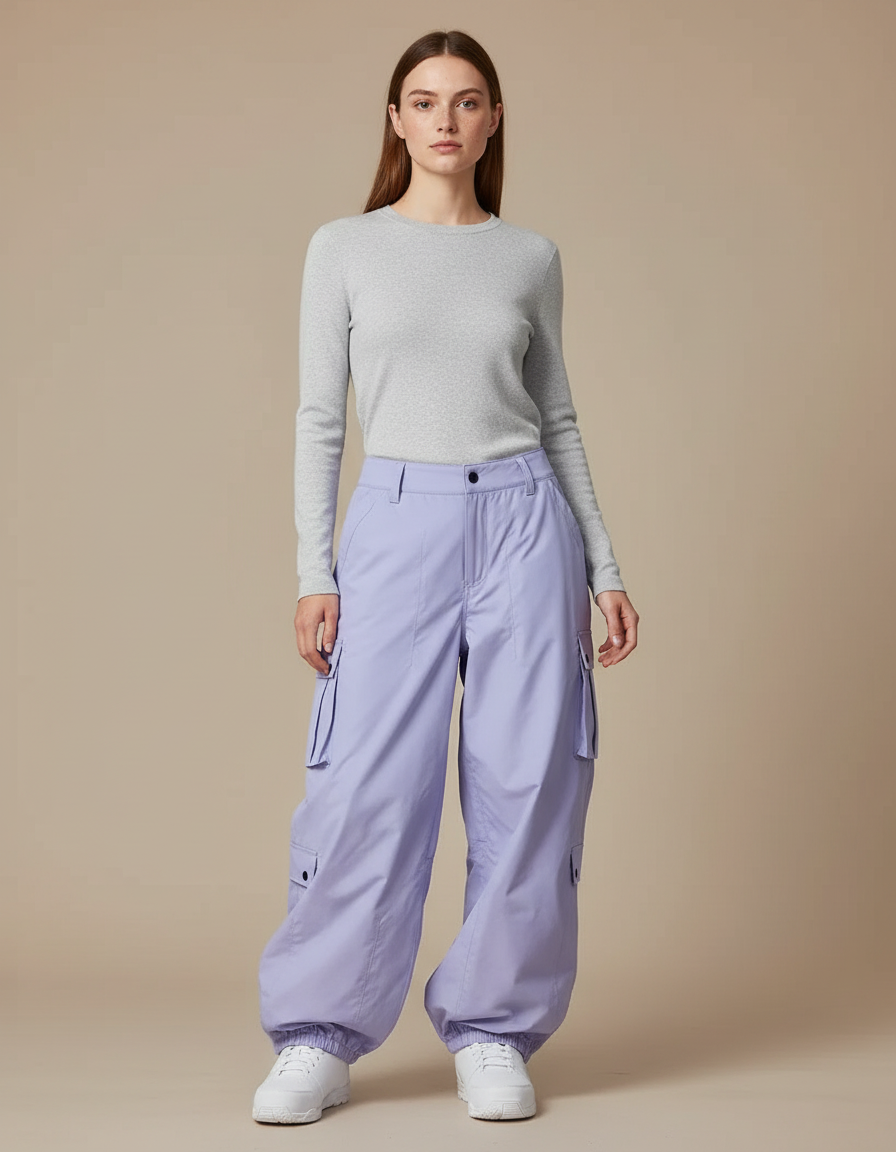 Pantalon Randonnée Violet Ample Cargo Imperméable Femme - Polyester
