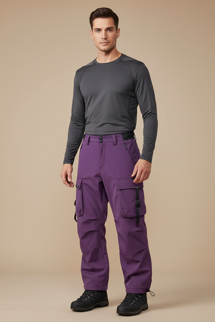 Pantalon Randonnée Violet Cargo Ample Imperméable Multi-poches Homme - Polyester