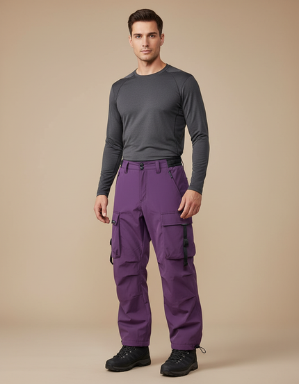 Pantalon Randonnée Violet Cargo Ample Imperméable Multi-poches Homme - Polyester