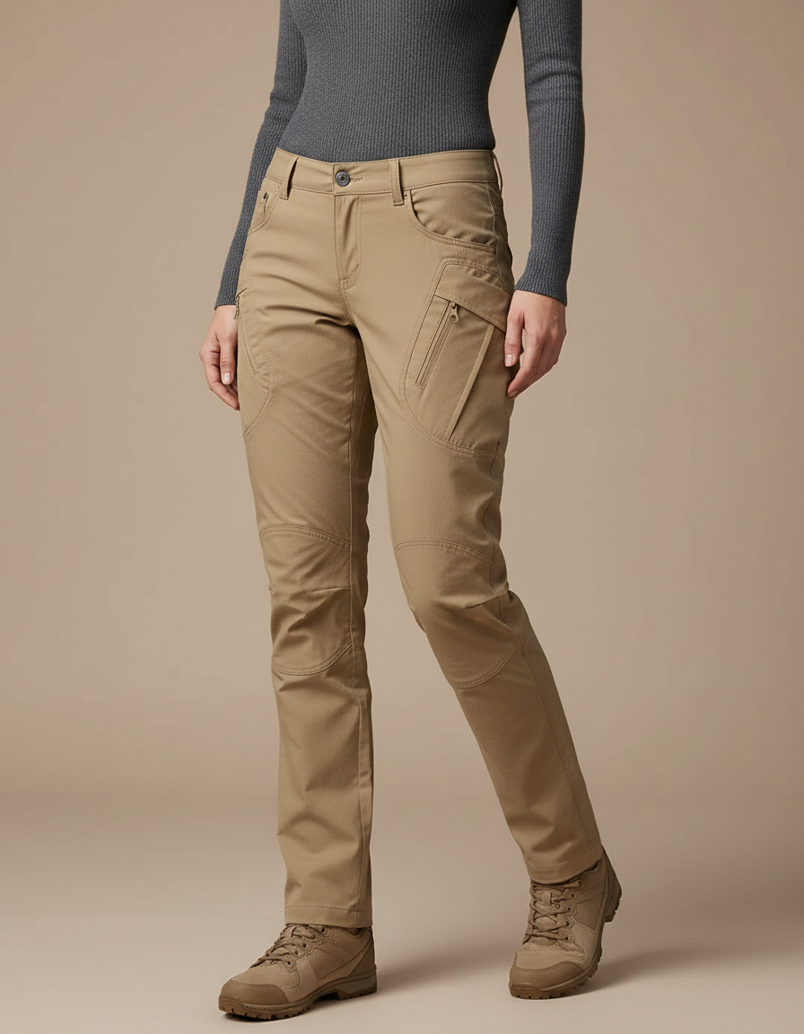 Pantalon Randonnée Beige Cargo Slim Respirant Femme - Gabardine