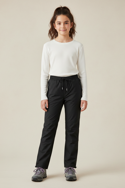 Pantalon Randonnée Noir Coupe Droite Sportif Enfant - Polyester
