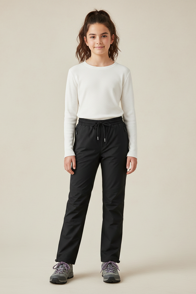 Pantalon Randonnée Noir Coupe Droite Sportif Enfant - Polyester
