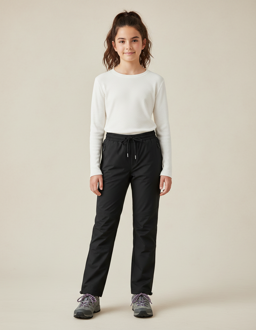Pantalon Randonnée Noir Coupe Droite Sportif Enfant - Polyester
