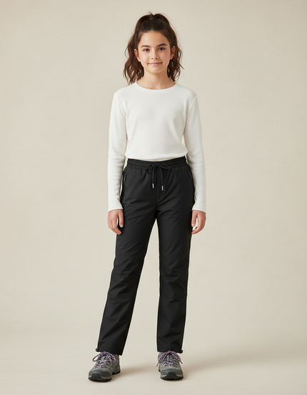Pantalon Randonnée Noir Coupe Droite Sportif Enfant - Polyester
