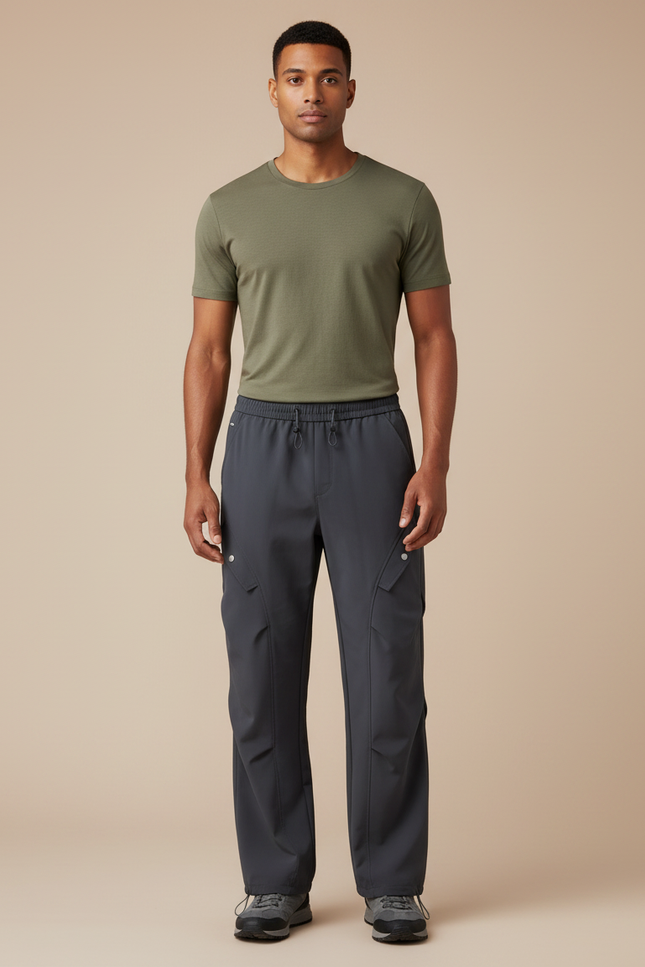 Pantalon Randonnée Gris Cargo Ample Confortable Cordon - Polyester