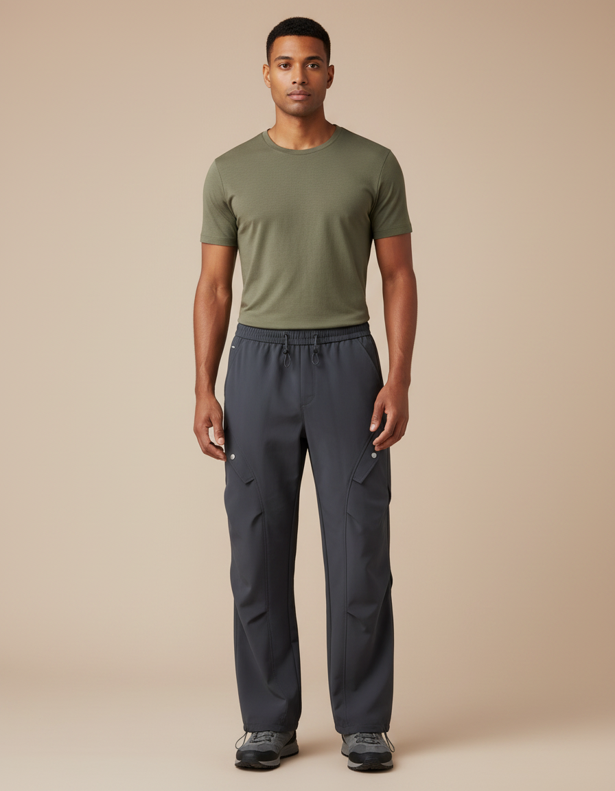 Pantalon Randonnée Gris Cargo Ample Confortable Cordon - Polyester