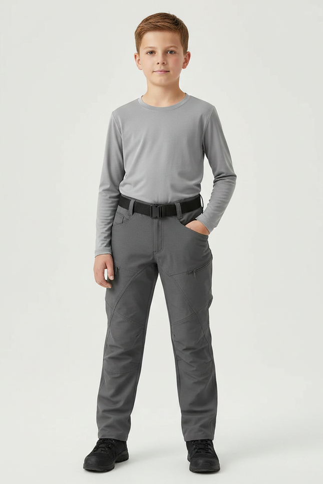 Pantalon Randonnée Gris Enfant Tactique Résistant - Polyester