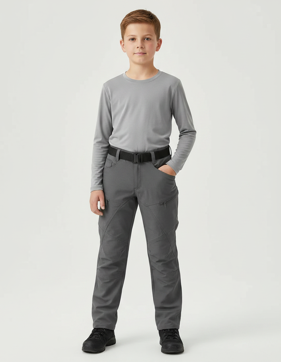 Pantalon Randonnée Gris Enfant Tactique Résistant - Polyester