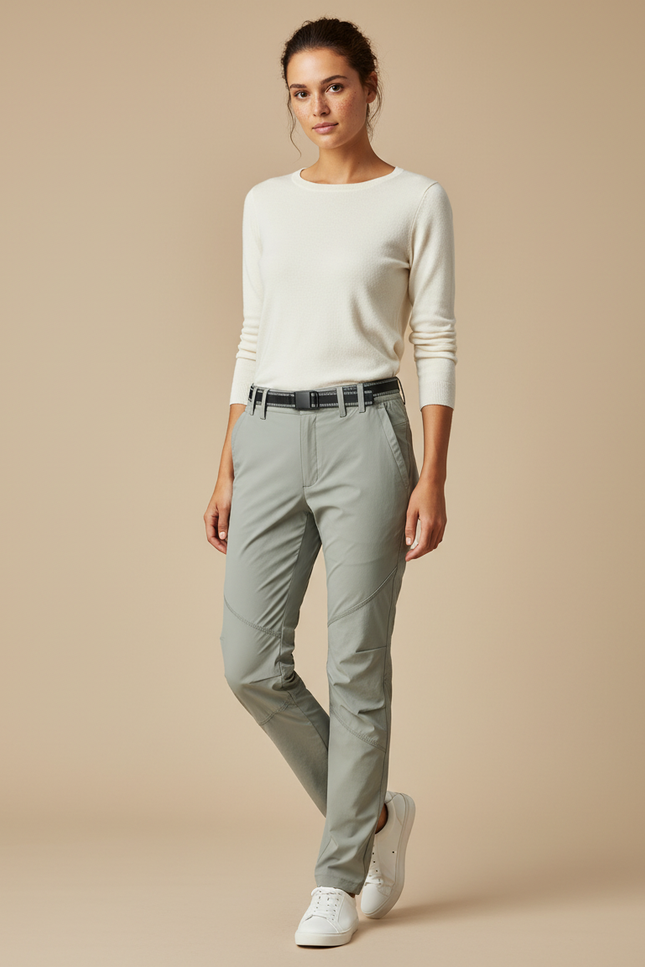 Pantalon Randonnée Femme Gris Clair Stretch Léger - Polyester