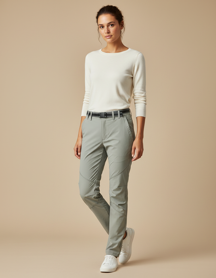 Pantalon Randonnée Femme Gris Clair Stretch Léger - Polyester