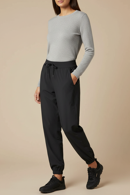 Pantalon Randonnée Noir Fluide Cordon Chevilles Élastiquées - Polyester