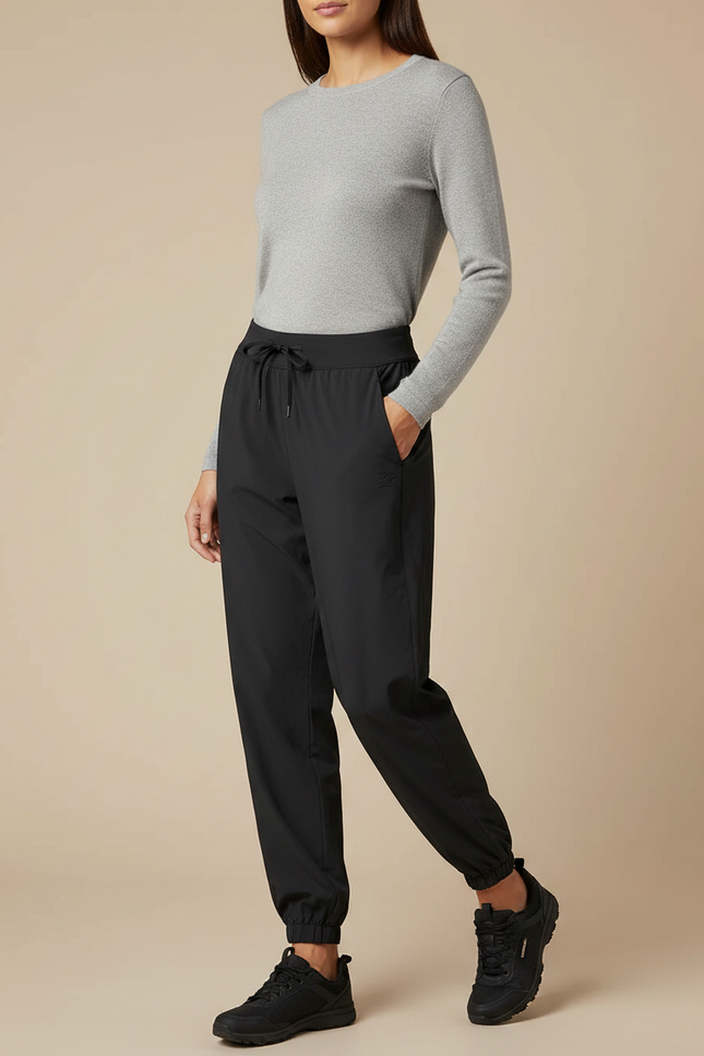 Pantalon Randonnée Noir Fluide Cordon Chevilles Élastiquées - Polyester