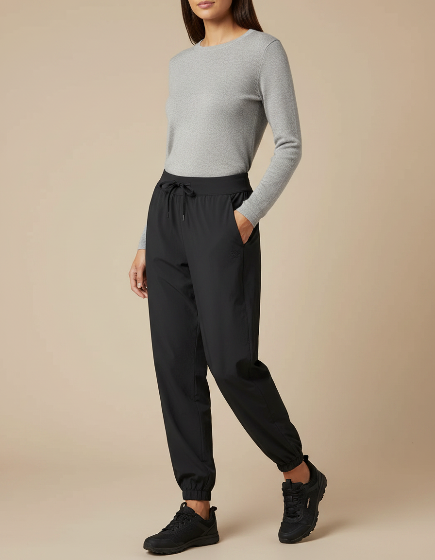 Pantalon Randonnée Noir Fluide Cordon Chevilles Élastiquées - Polyester