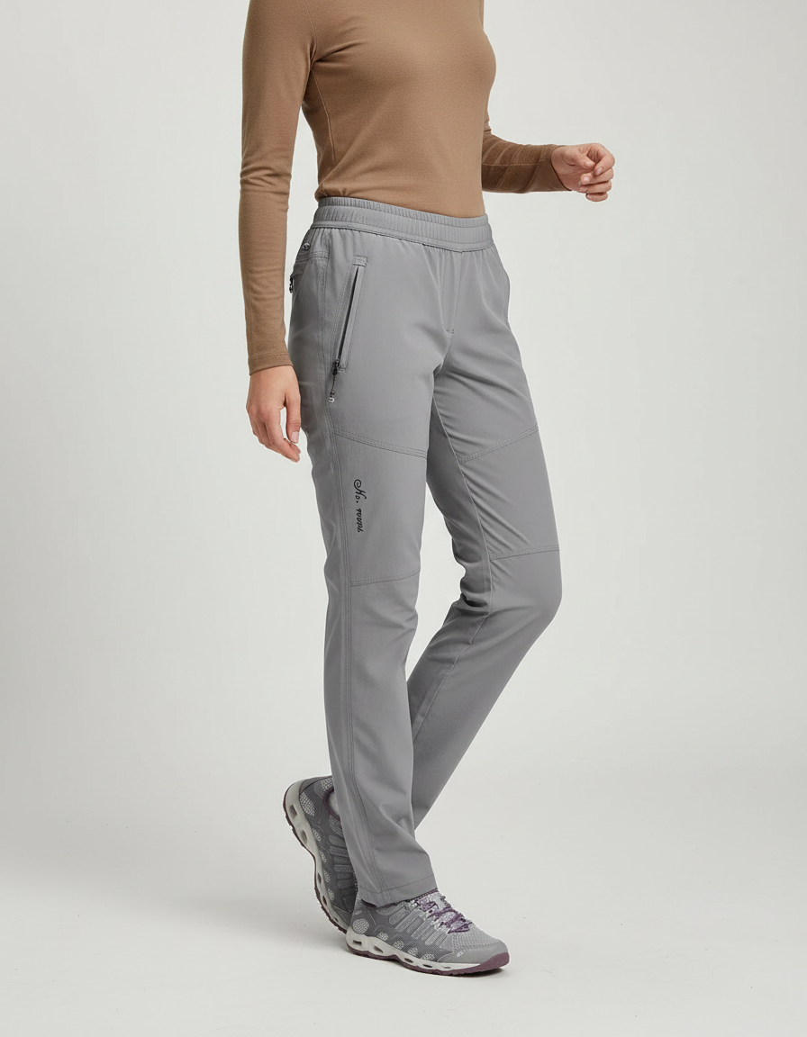 Pantalon Randonnée Femme Gris Léger Respirant Élastique - Polyester
