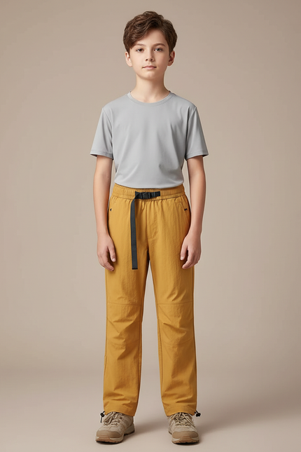 Pantalon Randonnée Enfant Jaune Ample Léger Ceinturé - Polyester