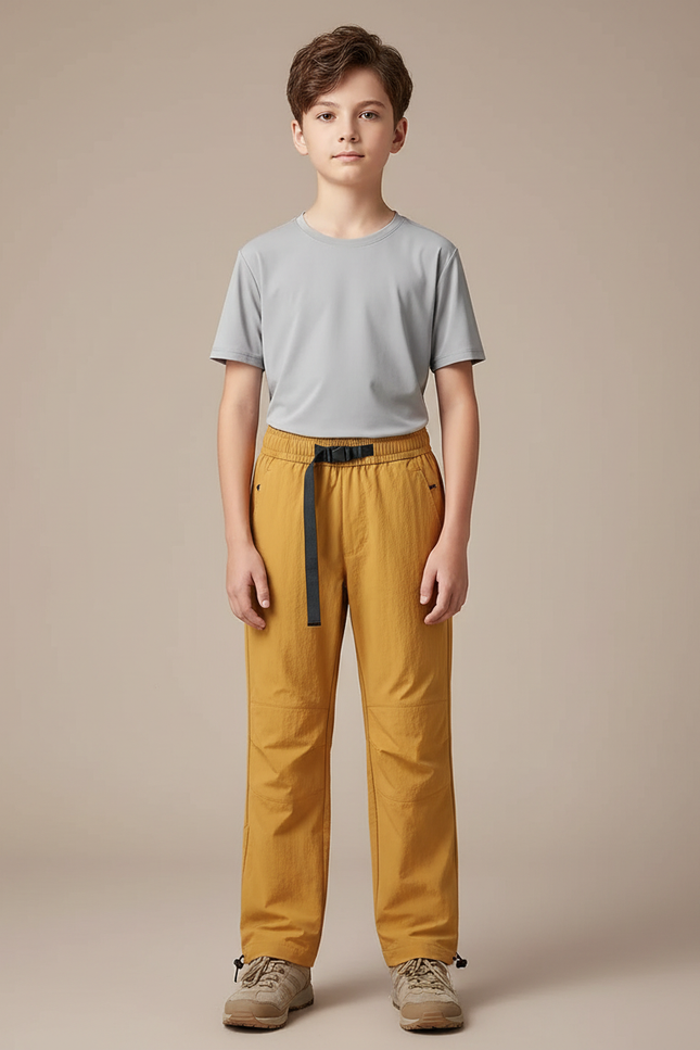 Pantalon Randonnée Enfant Jaune Ample Léger Ceinturé - Polyester