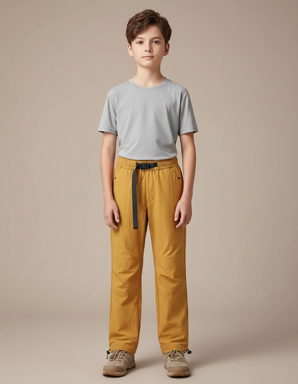 Pantalon Randonnée Enfant Jaune Ample Léger Ceinturé - Polyester