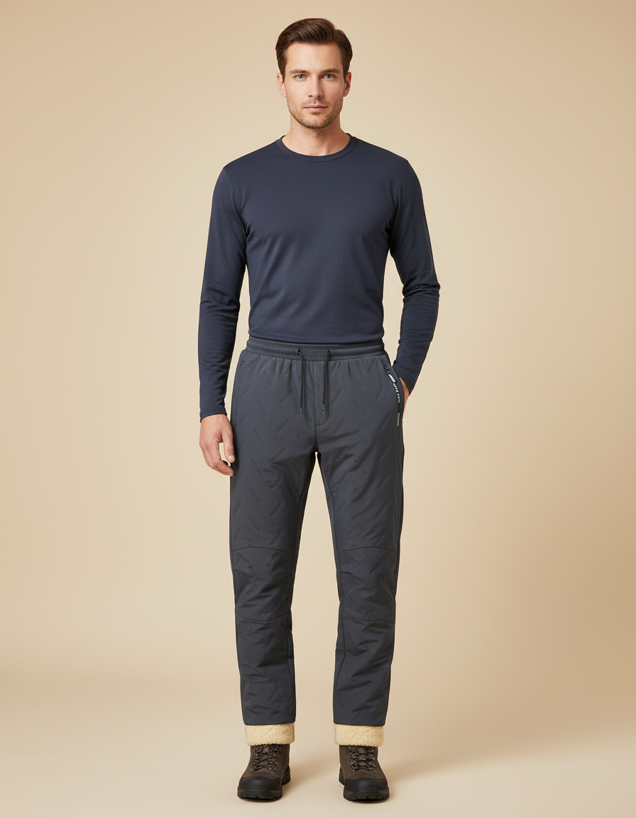 Pantalon Randonnée Rembourré Matelassé Gris Chaud Homme - Polyester