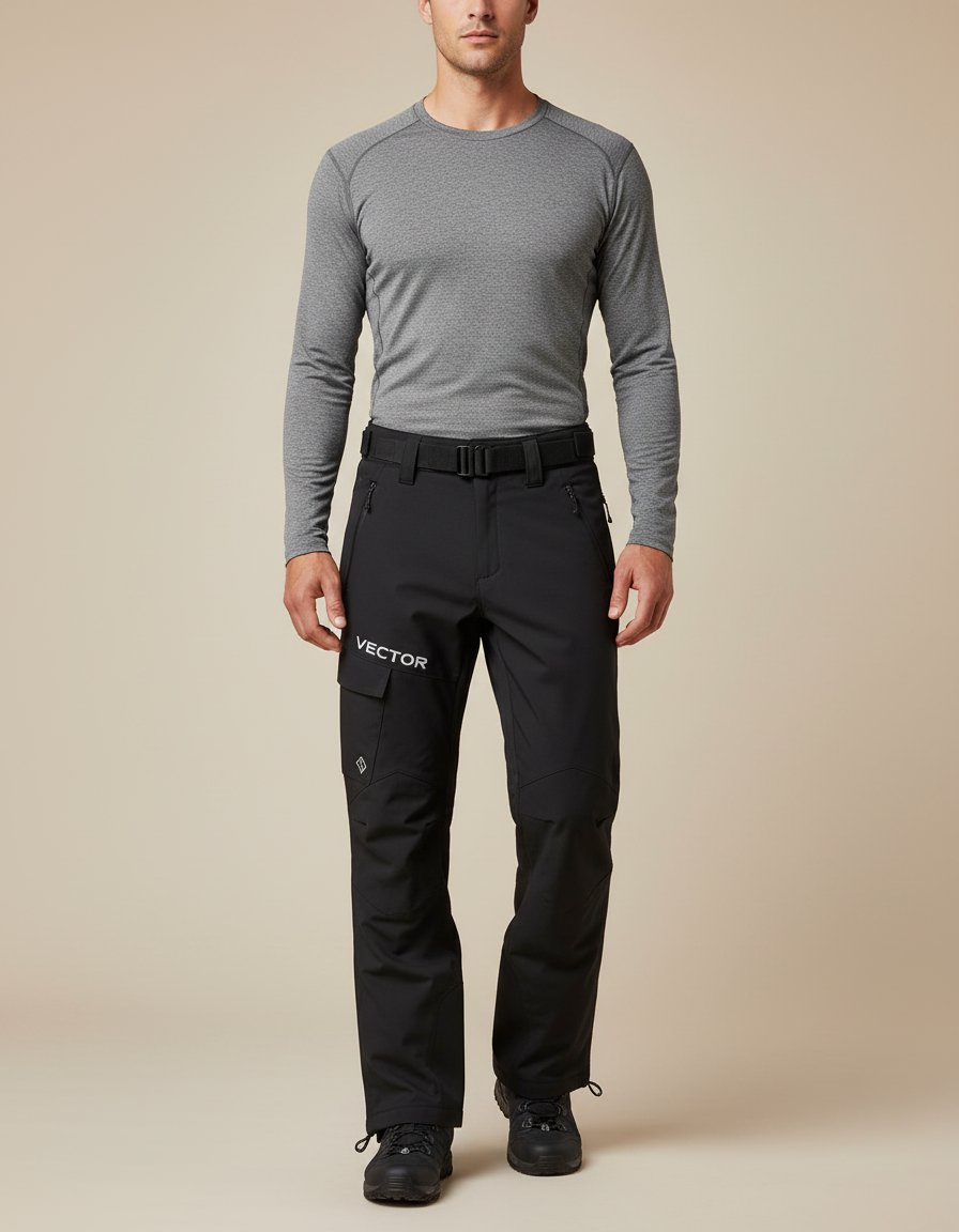 Pantalon Randonnée Noir Imperméable Coupe-Vent Hiver Homme - Polyester