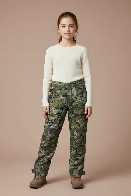 Pantalon Randonnée Camouflage Vert Renforcé Enfant - Toile