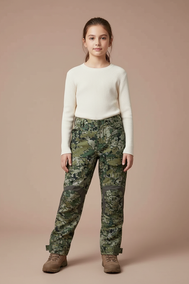 Pantalon Randonnée Camouflage Vert Renforcé Enfant - Toile