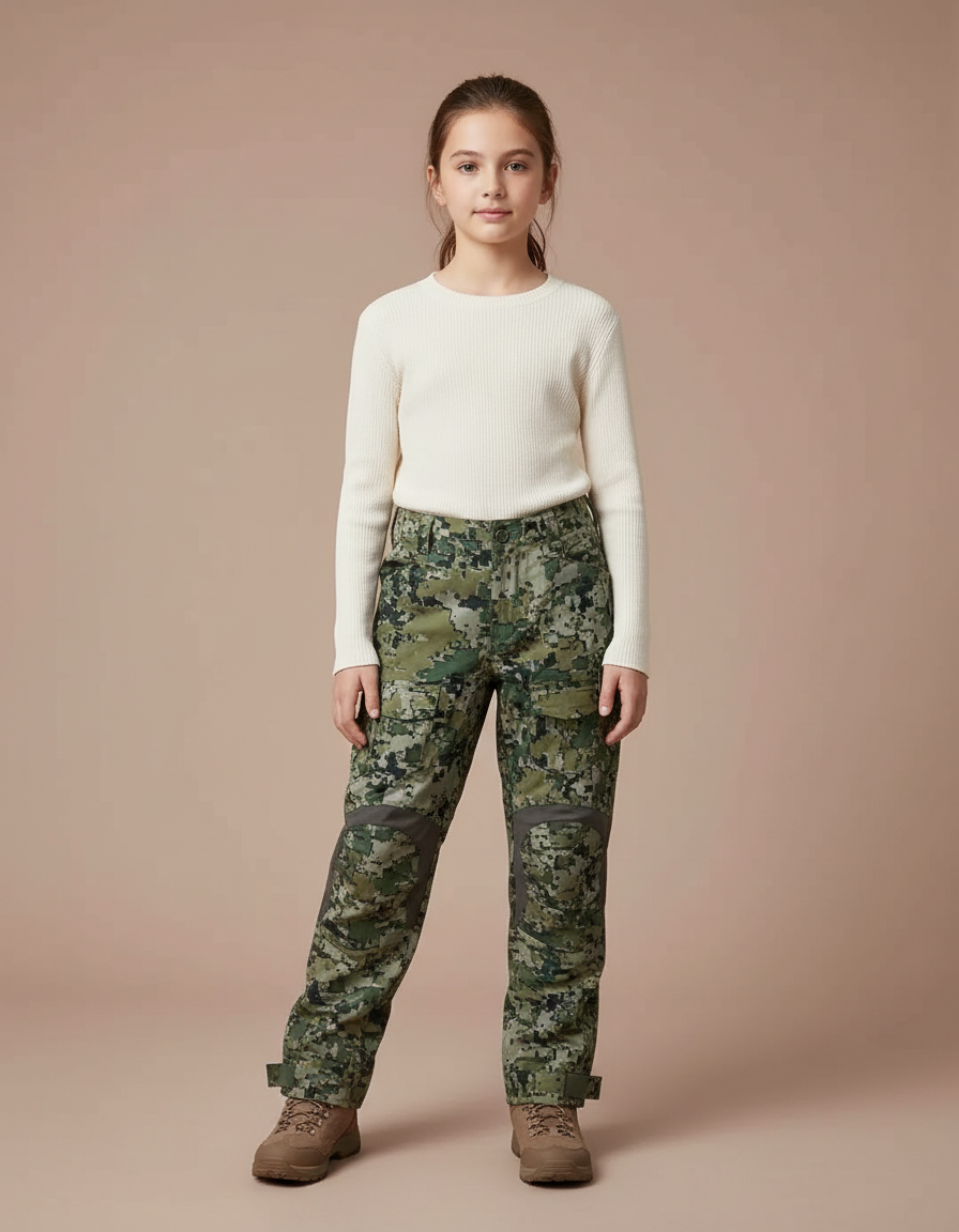 Pantalon Randonnée Camouflage Vert Renforcé Enfant - Toile
