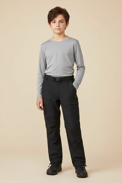 Pantalon Randonnée Noir Cargo Enfant Multi-poches - Polyester