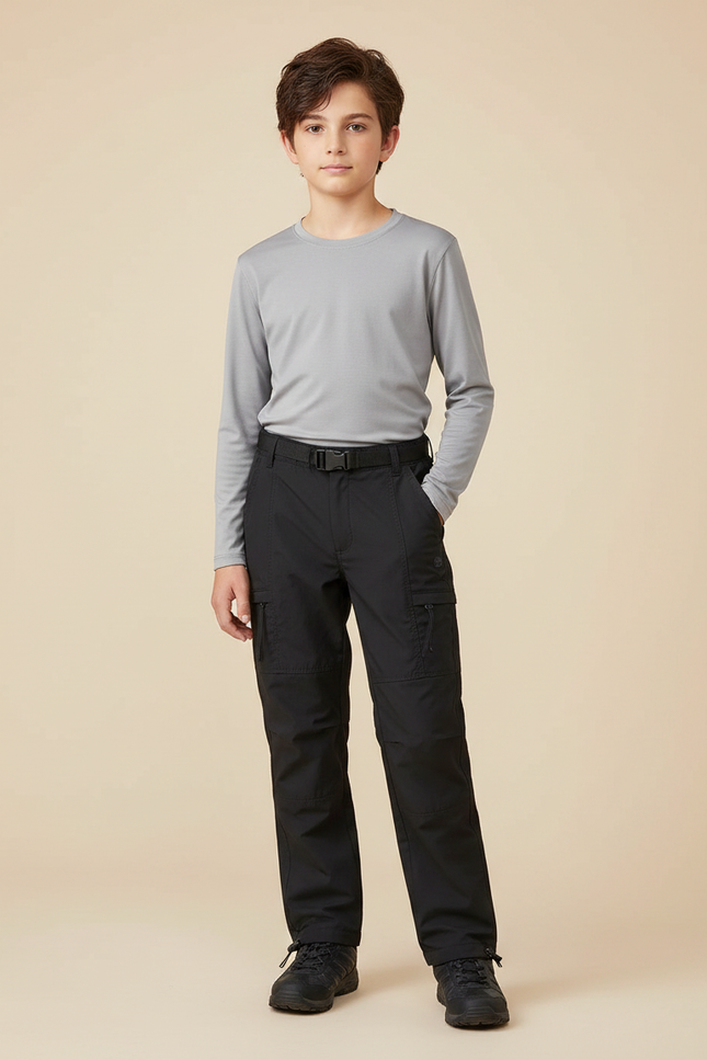 Pantalon Randonnée Noir Cargo Enfant Multi-poches - Polyester