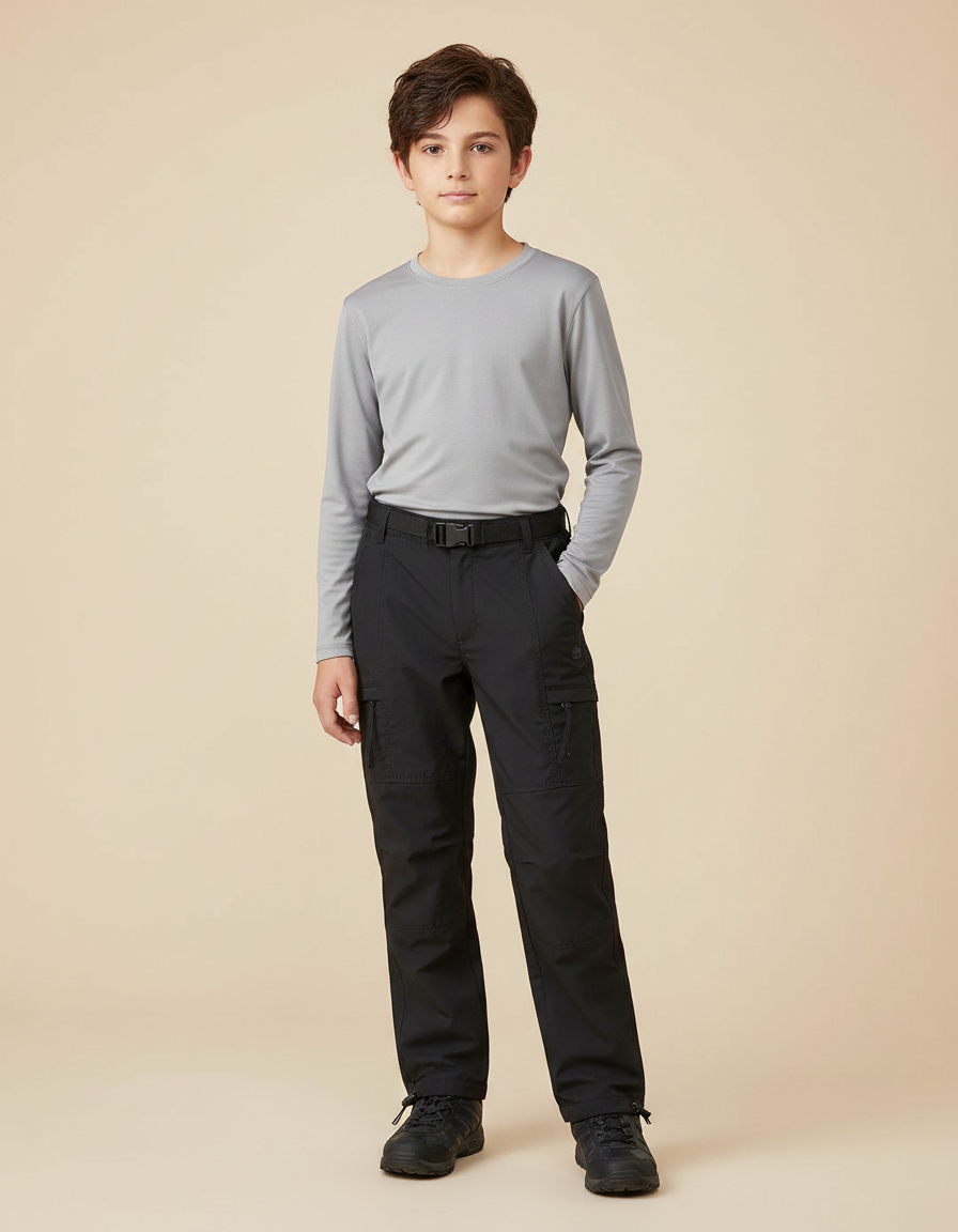 Pantalon Randonnée Noir Cargo Enfant Multi-poches - Polyester