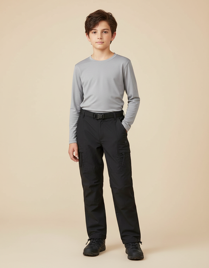 Pantalon Randonnée Noir Cargo Enfant Multi-poches - Polyester