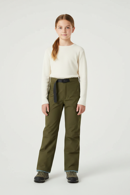 Pantalon Randonnée Kaki Ceinturé Imperméable Enfant Hiver - Polyester
