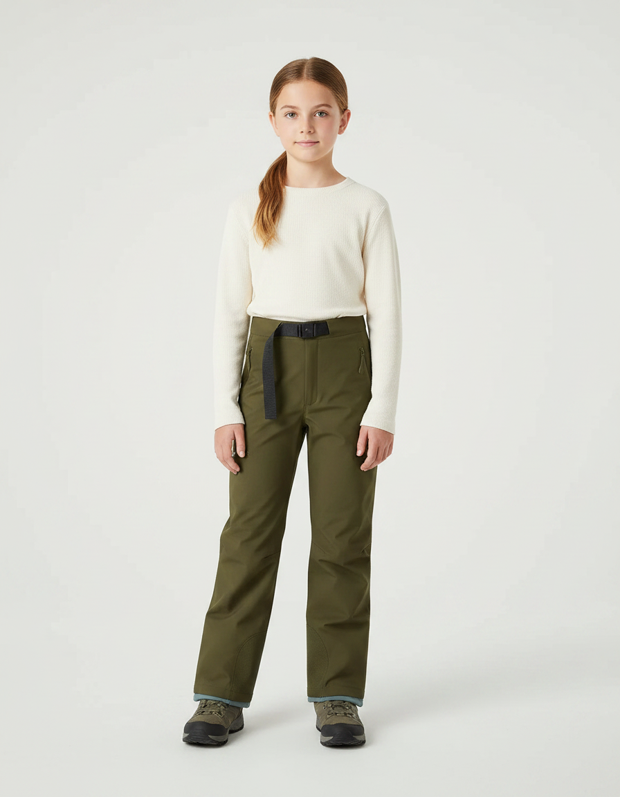 Pantalon Randonnée Kaki Ceinturé Imperméable Enfant Hiver - Polyester