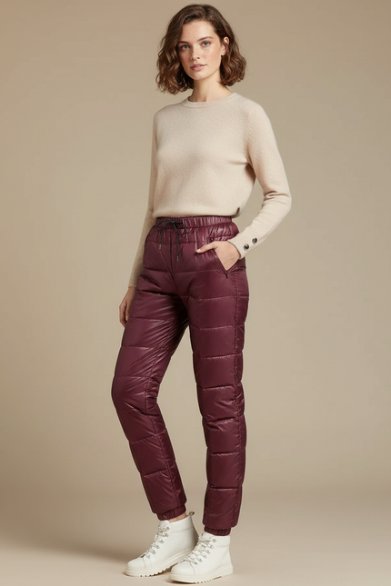 Pantalon Randonnée Matelassé Bordeaux Chaud Décontracté Femme - Polyester