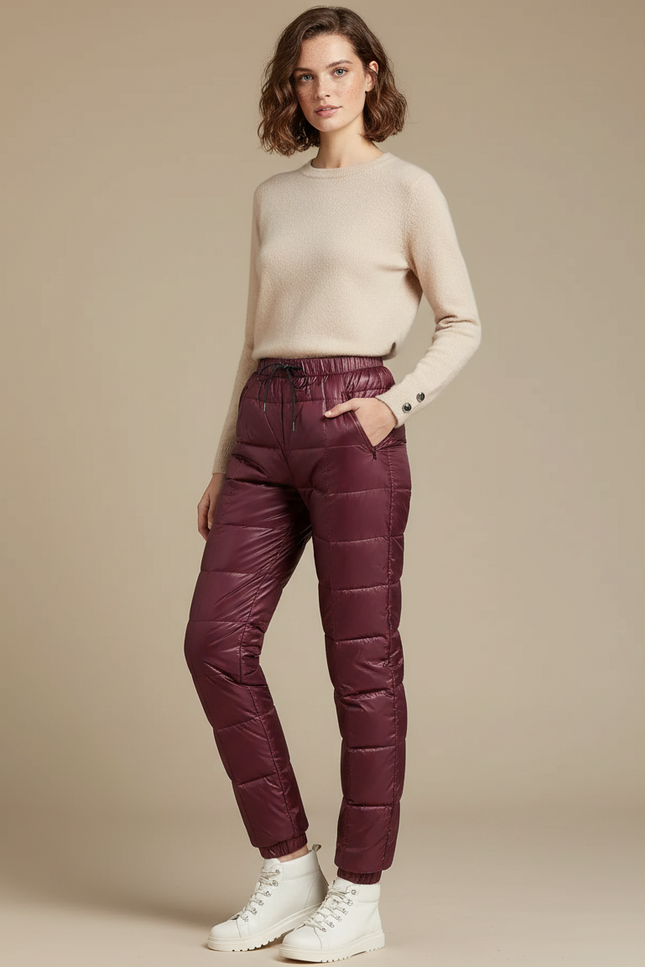 Pantalon Randonnée Matelassé Bordeaux Chaud Décontracté Femme - Polyester