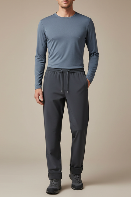 Pantalon Randonnée Homme Gris Doublé Polaire Coupe Droite - Polyester
