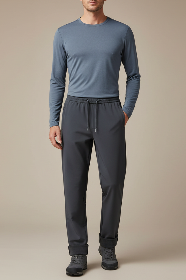 Pantalon Randonnée Homme Gris Doublé Polaire Coupe Droite - Polyester