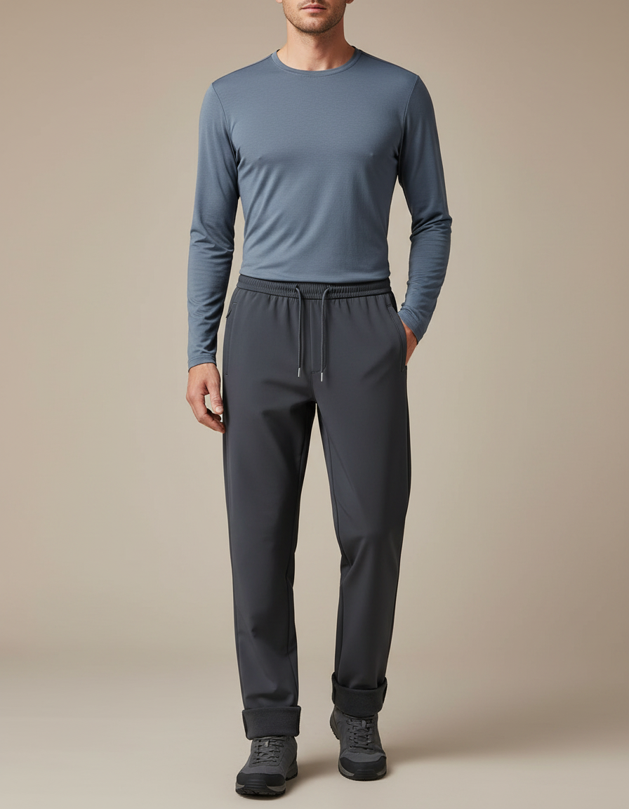 Pantalon Randonnée Homme Gris Doublé Polaire Coupe Droite - Polyester