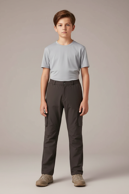 Pantalon Randonnée Garçon Gris Anthracite Cargo Léger - Polyester