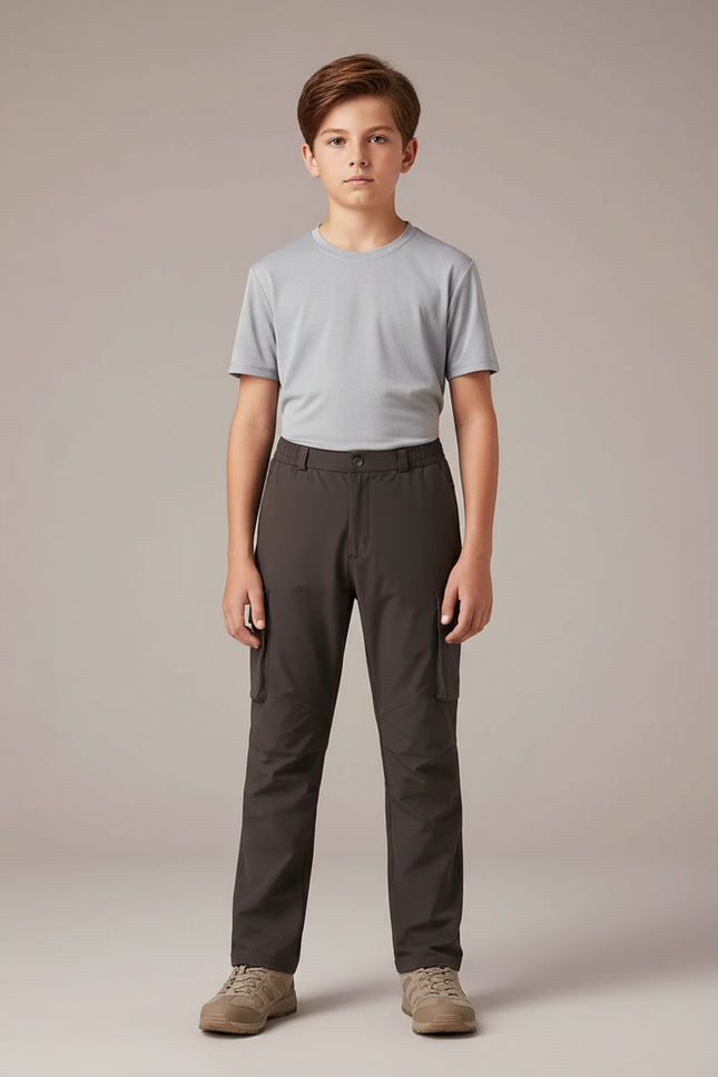 Pantalon Randonnée Garçon Gris Anthracite Cargo Léger - Polyester