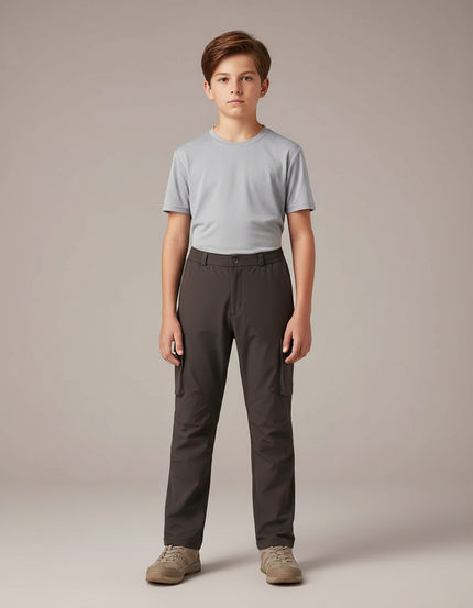 Pantalon Randonnée Garçon Gris Anthracite Cargo Léger - Polyester