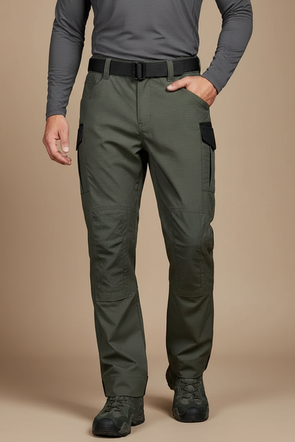 Pantalon Randonnée Vert Militaire Cargo Multipoches Résistant - Kaki Polyester