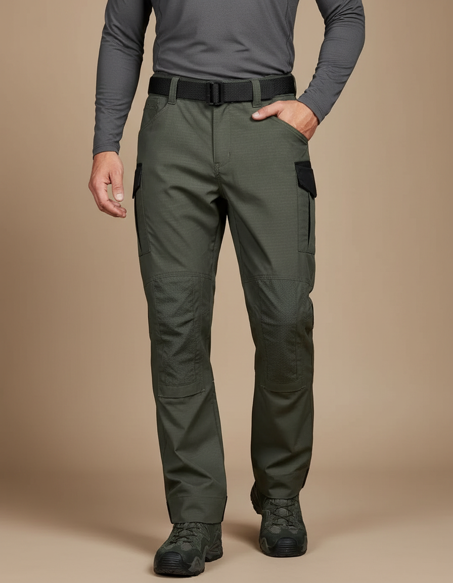Pantalon Randonnée Vert Militaire Cargo Multipoches Résistant - Kaki Polyester