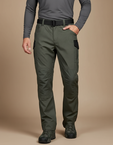 Pantalon Randonnée Vert Militaire Cargo Multipoches Résistant - Kaki Polyester