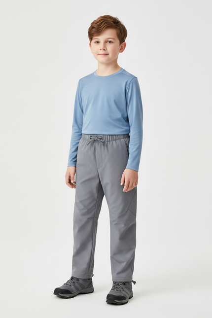Pantalon Randonnée Enfant Gris Élastique Imperméable Doublé - Polyester