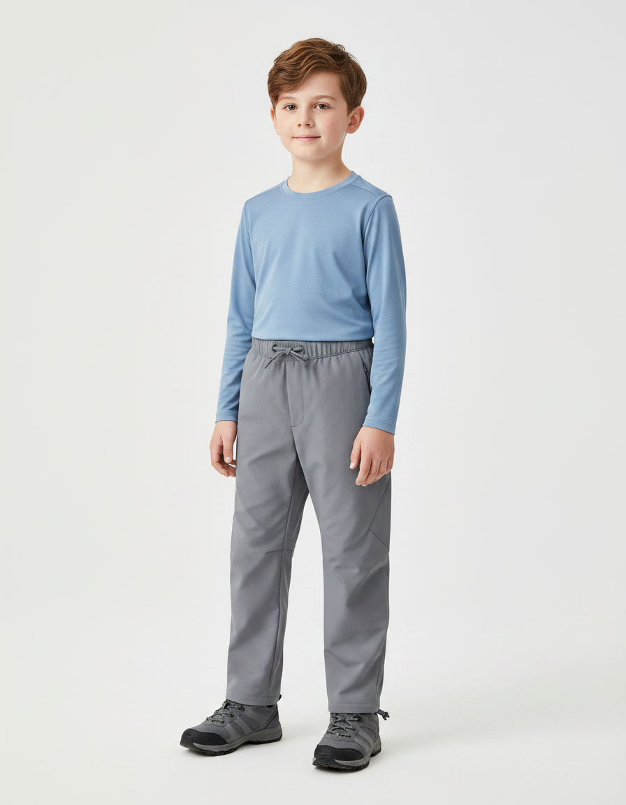 Pantalon Randonnée Enfant Gris Élastique Imperméable Doublé - Polyester