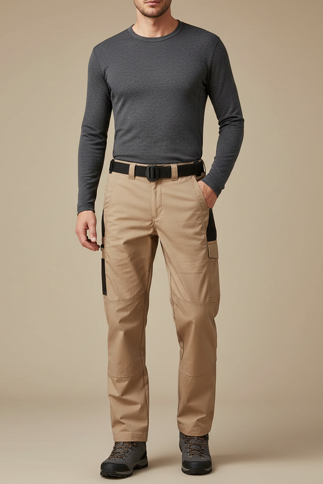 Pantalon Randonnée Beige Cargo Multipoches Homme Tactique - Toile