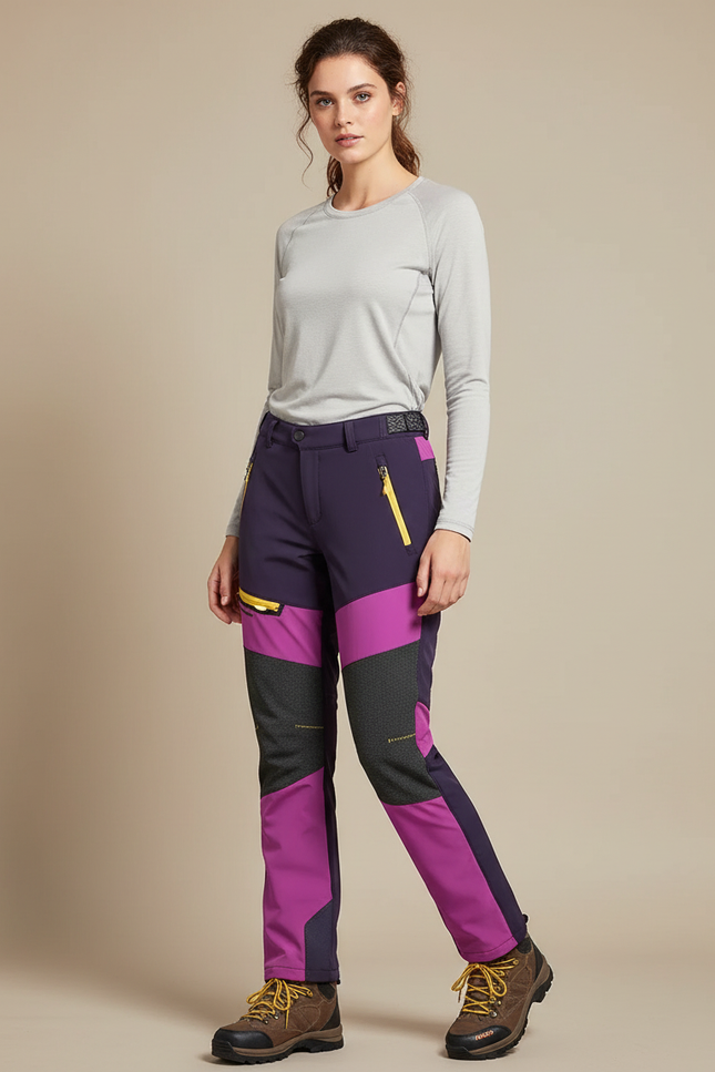 Pantalon Randonnée Femme Violet Fuchsia Imperméable Chaud - Multicolore Polyester
